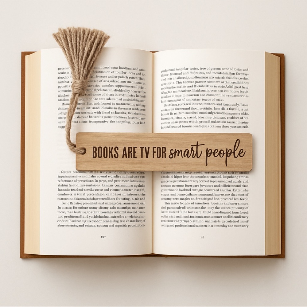 Books Are TV for Smart People Wooden Bookmark with Tassel